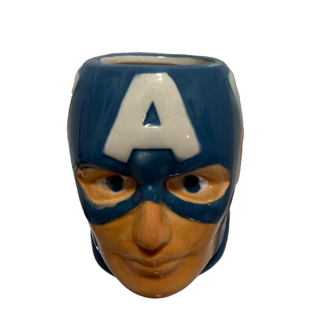 Marvel Captain America 3D Sculpted Head Mug Blue Ceramic Superhero Coffee Cup
